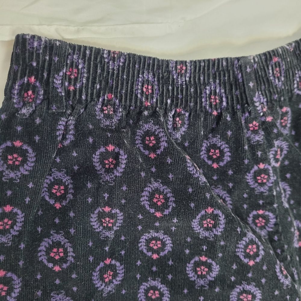 VINTAGE 90s pants high rise printed pull‎ on corduroy S/M - Picture 5 of 8